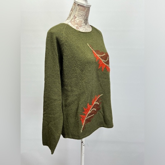 STITCHES‎ IN TIME Olive green leaf print sweater size M - Picture 7 of 12